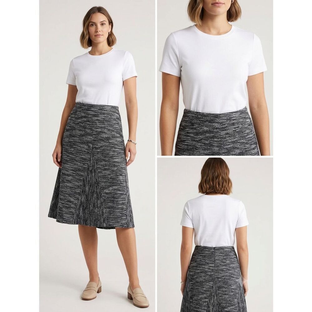 Halogen Black White Tweed Gored A-Line Panel Skirt Stretch Med M Casual Office